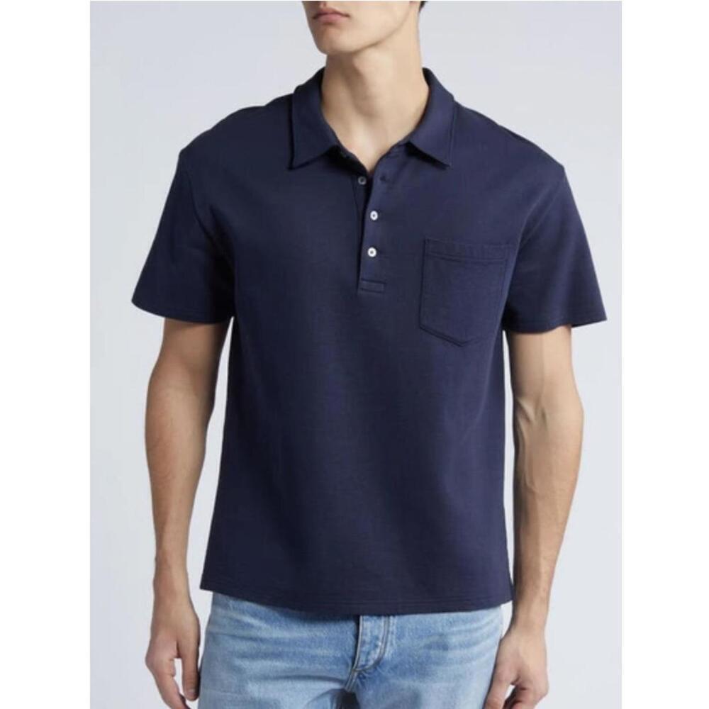 FRAME Duo Fold Polo Shirt Navy Small